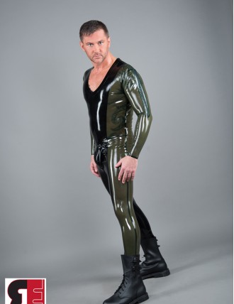 Herren Latex Catsuit mit tiefem V-Ausschnitt